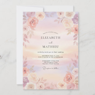 Invitation Mariage Coucher de Soleil Brumeux aux Pêches