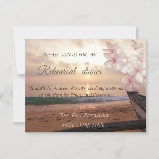 Invitation Mariage coucher de soleil sur la plage, Dîner de r (Devant)