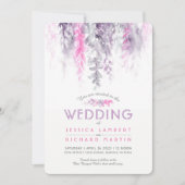 Invitation Mariage couleur Aquarelle vigne rose violet gris (Devant)