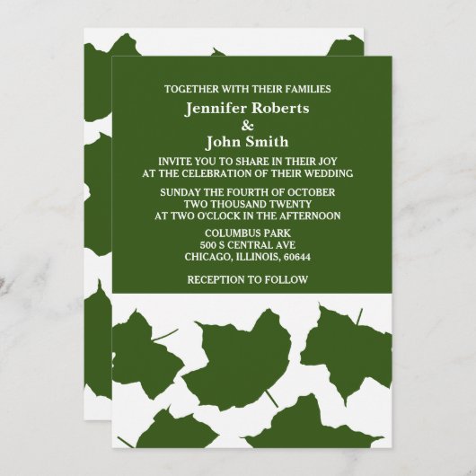 Invitation Mariage couleur blanc Boho vert de la forêt (Devant / Derrière)