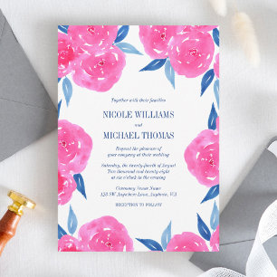 Invitation Mariage couleur bleu marine rose