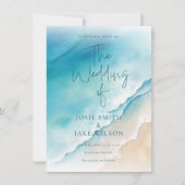 Invitation Mariage couleur d'eau Serene Blue Ocean Beach (Devant)