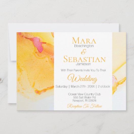 Invitation *~* Mariage couleur or orange Fuchsia (Devant)