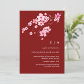 Invitation Mariage couleur rose rouge couleur cerisier fleur (Debout devant)