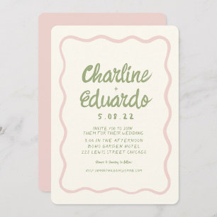 Invitation Mariage couleur vert clair Wavy par écriture
