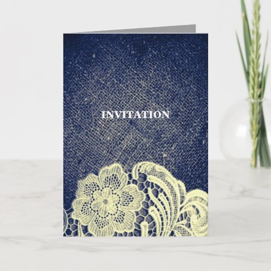 Invitation mariage country champêtre bleu marine toile de jut (Devant)