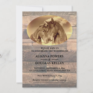 Invitation Mariage Country Horses Sepia