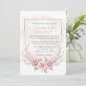 Invitation Mariage Country Pink Grey Peony Deer Antlers (Debout devant)