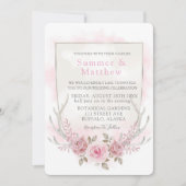Invitation Mariage Country Pink Grey Peony Deer Antlers (Devant)