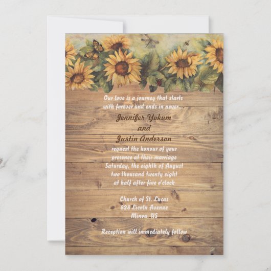 Invitation Mariage Country Sunflowers & Papillons  (Devant)