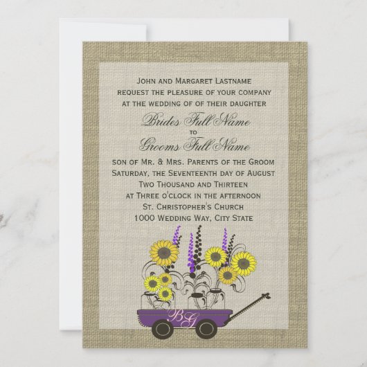 Invitation Mariage Country Wagon & Burlap (Devant)