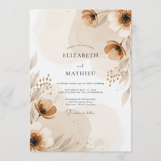 Invitation Mariage coup de pinceau chamois (Devant)