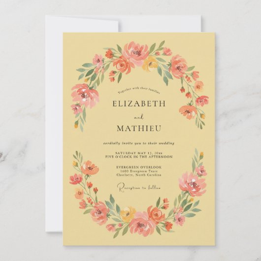 Invitation Mariage Coup de Pinceau Fleur de Corail (Devant)