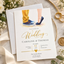 Mariage Couple Aquarelle Jaune Moutarde et Marine