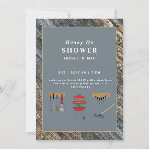 Invitation Mariage Couple BBQ Poussiéreux Bleu Shower