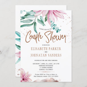 Invitation Mariage couple en cuivre parties scintillant rose 