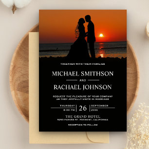 Invitation Mariage Couple Plage Coucher de Soleil Romantique