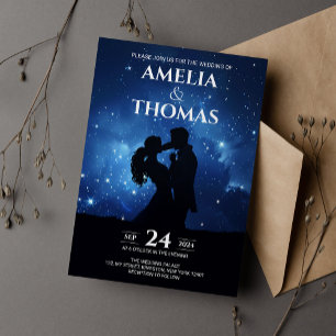 Invitation Mariage Couple Romantique Ciel Nocturne Céleste