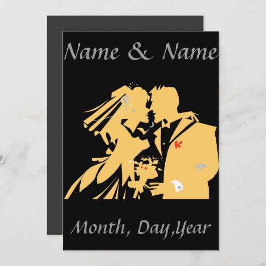 Invitation Mariage Couple silhouette, modifier le texte (Devant / Derrière)