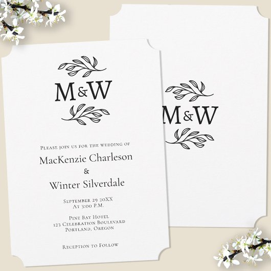 Invitation Mariage Couple Simple Monogramme Initiales Minimal
