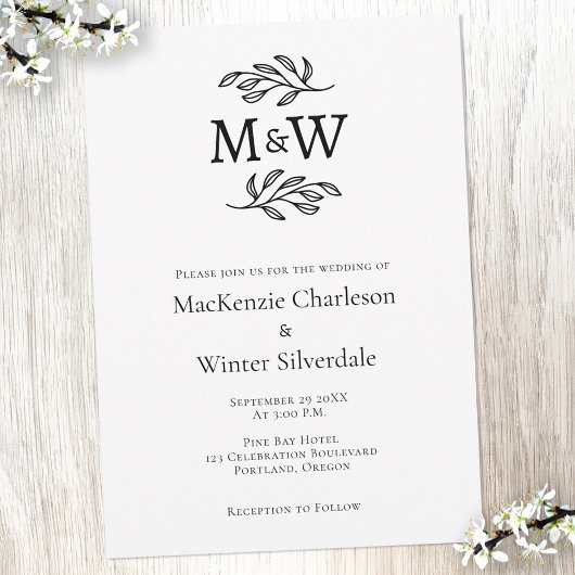 Invitation Mariage Couple Simple Monogramme Initiales Minimal