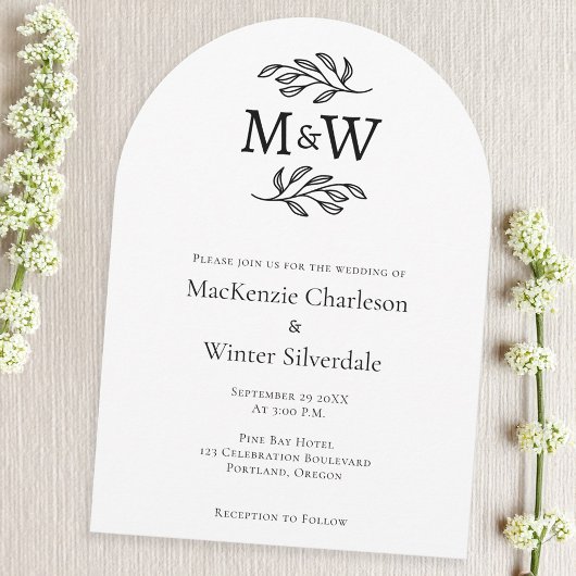Invitation Mariage Couple Simple Monogramme Initiales Minimal