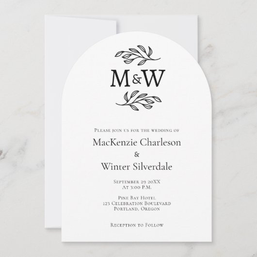 Invitation Mariage Couple Simple Monogramme Initiales Minimal (Devant)
