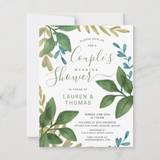Invitation Mariage Couple's Douche aquarelle Foliage (Devant)