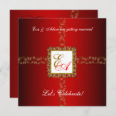 Invitation Mariage Couples Douche Feuille d'or rou (Devant / Derrière)