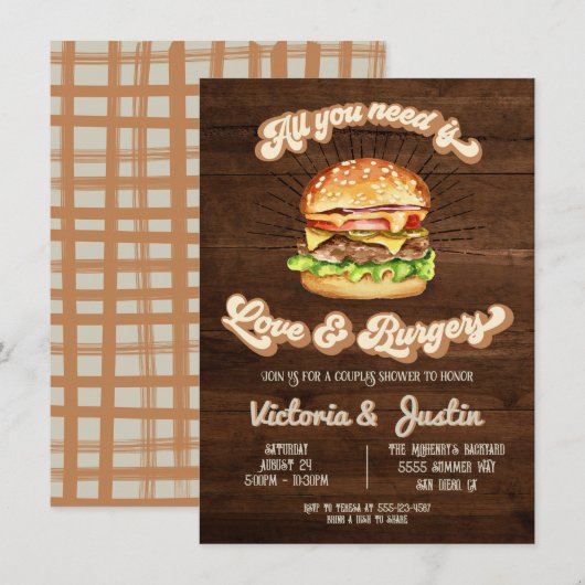 Invitation Mariage couples Love et Burgers shower (Devant / Derrière)