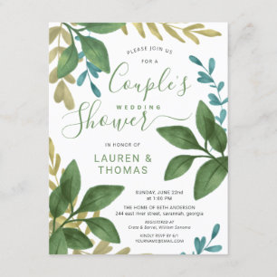Invitation Mariage Couple's Shower Watercolor Foliage