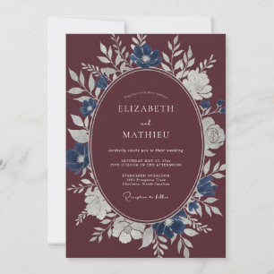 Invitation Mariage Couronne Acier Bleu Marron
