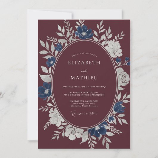 Invitation Mariage Couronne Acier Bleu Marron (Devant)