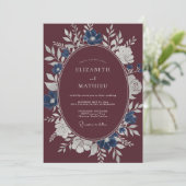 Invitation Mariage Couronne Acier Bleu Marron (Debout devant)