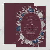 Invitation Mariage Couronne Acier Bleu Marron (Devant / Derrière)