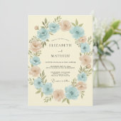 Invitation Mariage Couronne Aqua Clair et Pêche (Debout devant)