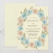 Invitation Mariage Couronne Aqua Clair et Pêche (Devant / Derrière)