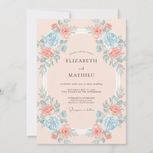 Invitation Mariage Couronne Aqua Corail (Devant)