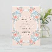 Invitation Mariage Couronne Aqua Corail (Debout devant)