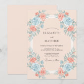 Invitation Mariage Couronne Aqua Corail (Devant / Derrière)
