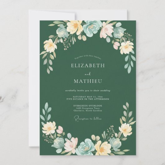 Invitation Mariage Couronne Aqua Jaune Forêt (Devant)