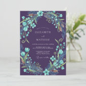 Invitation Mariage Couronne Aqua Prune (Debout devant)