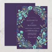 Invitation Mariage Couronne Aqua Prune (Devant / Derrière)