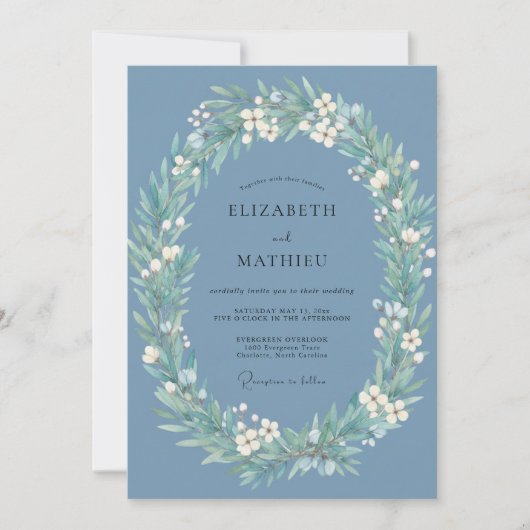 Invitation Mariage Couronne Aquarelle Acier (Devant)