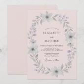 Invitation Mariage Couronne Argent Rose Pâle (Devant / Derrière)