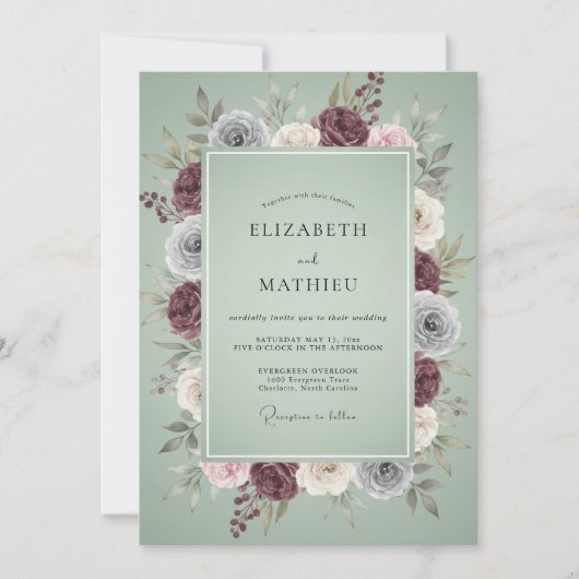 Invitation Mariage Couronne Argentée de Prune (Devant)