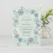 Invitation Mariage Couronne Argentée Menthe (Debout devant)