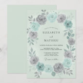 Invitation Mariage Couronne Argentée Menthe (Devant / Derrière)