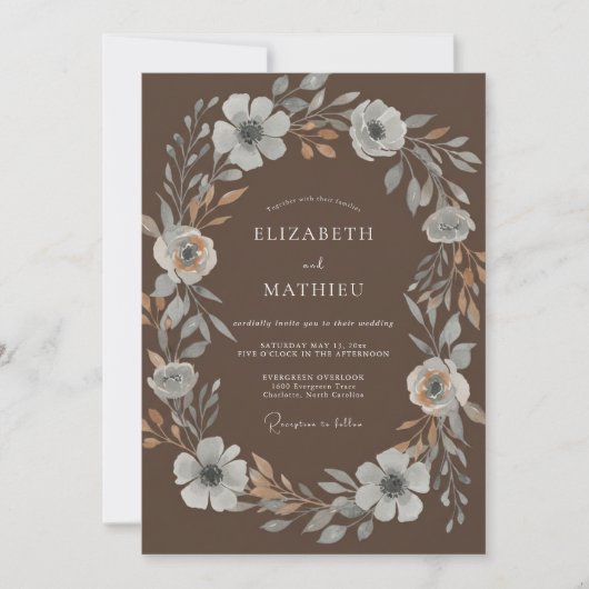 Invitation Mariage Couronne Argentée Mocha (Devant)