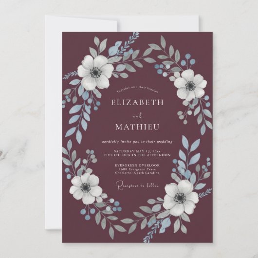 Invitation Mariage Couronne Argentée Plum Perle (Devant)
